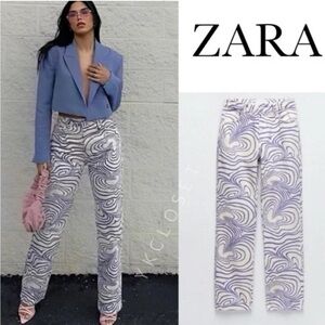 Zara Printed Straight Leg High Rise Swirl Jeans size US6